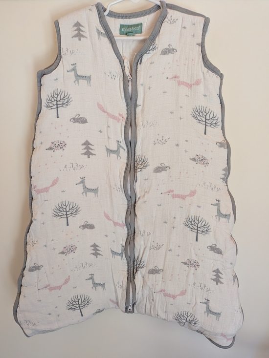 Molis & Co Other - Muslin Kids Sleep Sack - Gray Trim with Pink & Gray Woodland Print